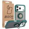Etui z uchwytem na palec Bizon Case Hybrid Ring do iPhone 17 Pro, przydymione z ciemnozieloną ramką