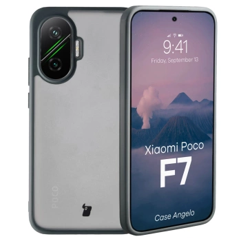 Etui Bizon Case Angelo do Xiaomi POCO F7, półprzezroczyste z szarą ramką