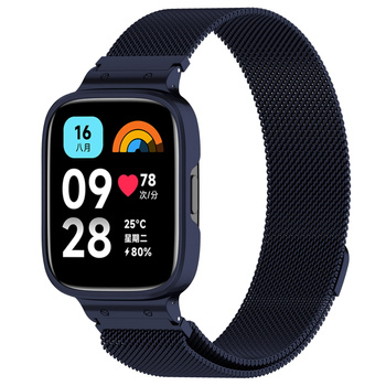 Etui z paskiem Bizon Strap + Case Watch Chain do Xiaomi Redmi Watch 3 Active, granatowe