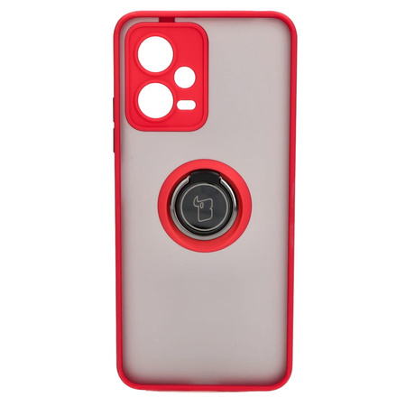 Etui z uchwytem na palec Bizon Case Hybrid Ring do Xiaomi Poco X5 / Redmi Note 12 5G, przydymione z czerwoną ramką