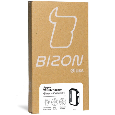 Etui ze szkłem Bizon Case, Case + Glass Set Apple Watch 8/7 45mm, czarne