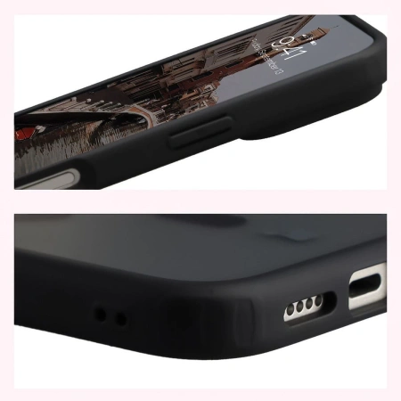 Etui z pierścieniem magnetycznym + szkło hartowane Bizon MatteO Pack do iPhone 17 Pro, przydymione-czarne