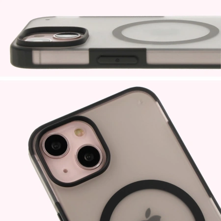 Etui z pierścieniem magnetycznym + szkło hartowane Bizon MatteO Pack do iPhone 14 / 13, przydymione-czarne