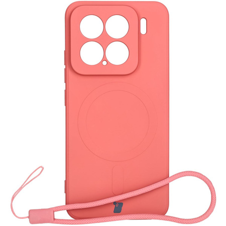 Silikonowe etui z pierścieniem magnetycznym Bizon Case Silicone Magnetic Sq do Xiaomi 15, brudnoróżowe
