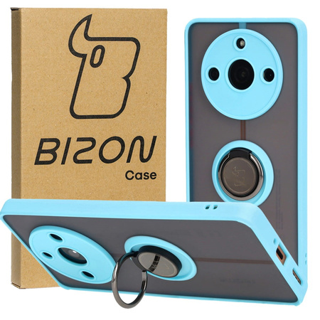 Etui z uchwytem na palec Bizon Case Hybrid Ring do Realme 11 Pro / 11 Pro+, przydymione z jasnoniebieską ramką