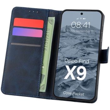 Etui z klapką Bizon Case Pocket do Oppo Find X9, granatowe