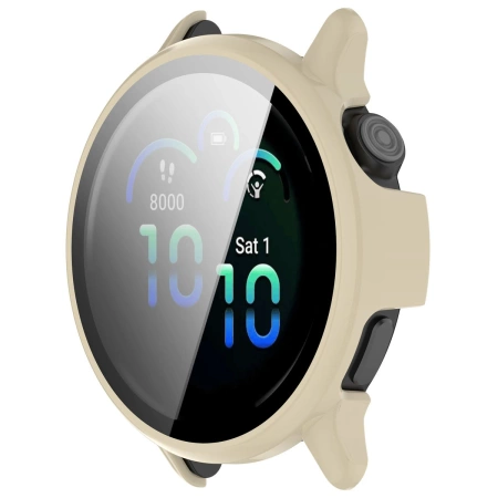 Etui ze szkłem do zegarka Bizon Case+Glass Watch do Garmin Vivoactive 6, beżowe
