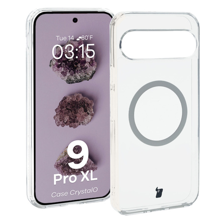 Etui z pierścieniem magnetycznym Bizon Case CrystalO do Google Pixel 9 Pro XL, przezroczyste