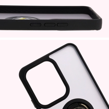 Etui z uchwytem na palec Bizon Case Hybrid Ring do Oppo Reno13 F / FS, przydymione z czarną ramką