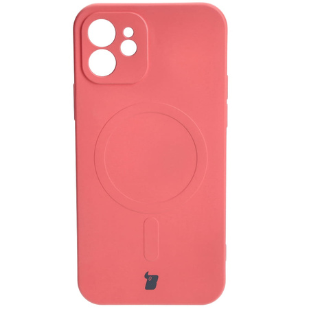 Etui silikonowe z pierścieniem magnetycznym Bizon Case Silicone Magnetic do iPhone 12, brudnoróżowe