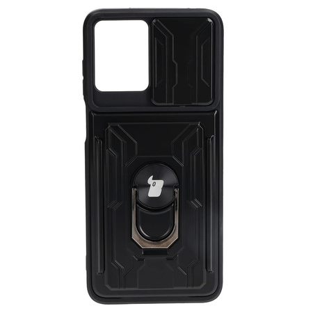 Etui Bizon Case Camshield Card Slot Ring do Motorola Moto G13 / G23 / G53 5G, czarne