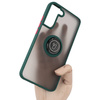 Etui z uchwytem na palec Bizon Case Hybrid Ring do Galaxy S22 Plus, przydymione z ciemnozieloną ramką