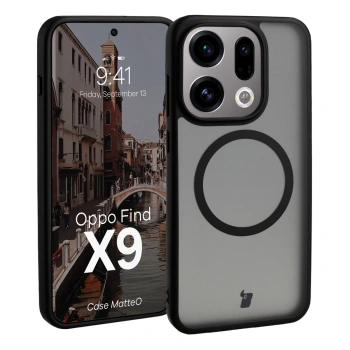 Etui z pierścieniem magnetycznym Bizon Case MatteO do Oppo Find X9, przydymione-czarne