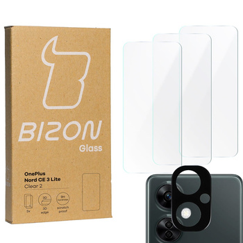 3x Szkło + szybka na aparat BIZON Clear 2 do OnePlus Nord CE 3 Lite