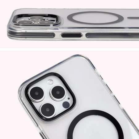 Etui z pierścieniem magnetycznym Bizon Case Marco do iPhone 15 Pro Max, przezroczyste z czarną ramką