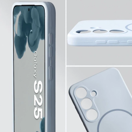 Silikonowe etui z pierścieniem magnetycznym Bizon Soft Case Magnetic do Galaxy S25, błękitne