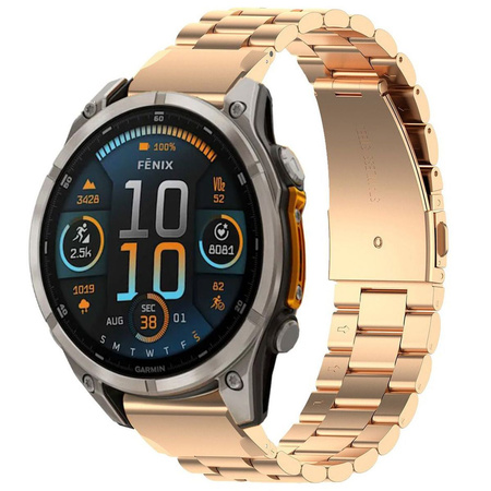 Pasek ze stali nierdzewnej do smartwatcha, Bizon Strap Watch Aura, QuickFit 22 mm, różowozłoty