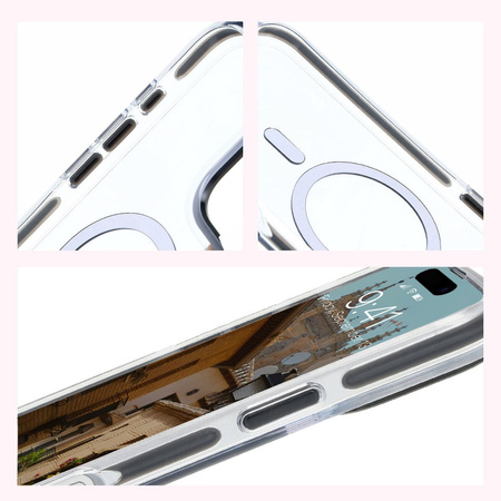 Etui z pierścieniem magnetycznym Bizon Case Marco do iPhone 16 Pro, przezroczyste z czarną ramką