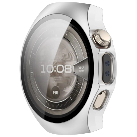Etui ze szkłem do zegarka Bizon Case+Glass Watch do Huawei Watch 5 46 mm, satynowe srebrne