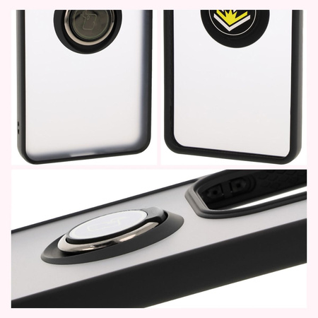 Etui z uchwytem na palec Bizon Case Hybrid Ring do Xiaomi Redmi Note 14 4G, przydymione z czarną ramką