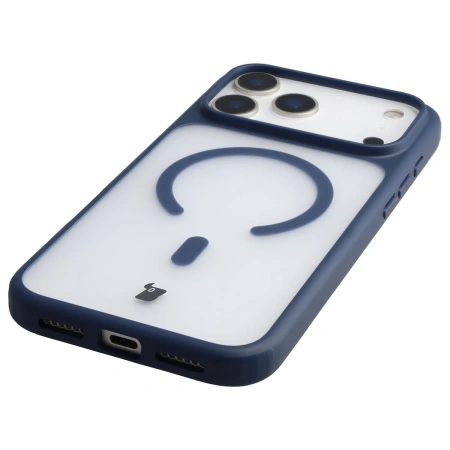 Etui z pierścieniem magnetycznym + szkło hartowane Bizon MatteO Pack do iPhone 17 Pro Max, przydymione-granatowe
