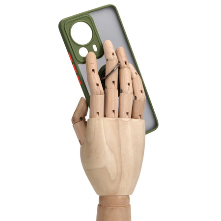 Etui z uchwytem na palec Bizon Case Hybrid Ring do Xiaomi 13 Lite, przydymione z zieloną ramką