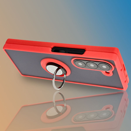 Etui z uchwytem na palec Bizon Case Hybrid Ring do Galaxy Z Fold6, przydymione z czerwoną ramką
