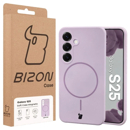 Silikonowe etui z pierścieniem magnetycznym Bizon Soft Case Magnetic do Galaxy S25, jasnofioletowe