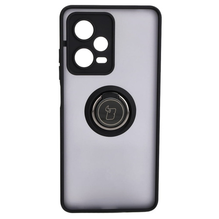 Etui z uchwytem na palec Bizon Case Hybrid Ring do Xiaomi Redmi Note 12 Pro 5G, przydymione z czarną ramką