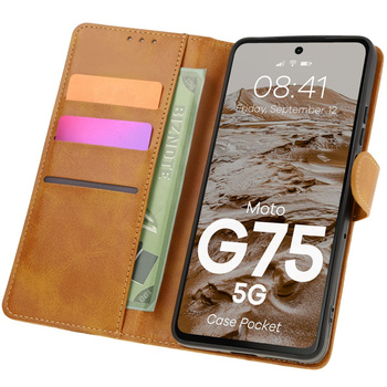 Etui z klapką Bizon Case Pocket do Motorola Moto G75 5G, brązowe