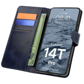 Etui z klapką Bizon Case Pocket do Xiaomi 14T Pro, granatowe