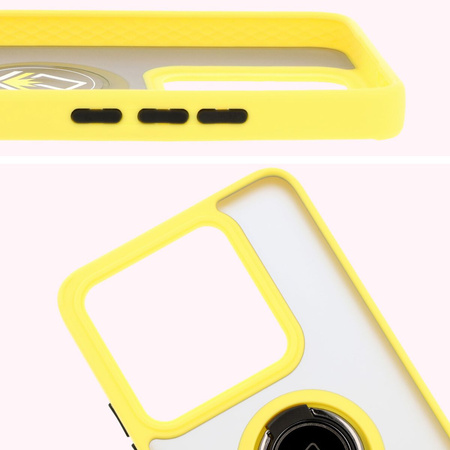 Etui z uchwytem na palec Bizon Case Hybrid Ring do Xiaomi 14T, przydymione z żółtą ramką