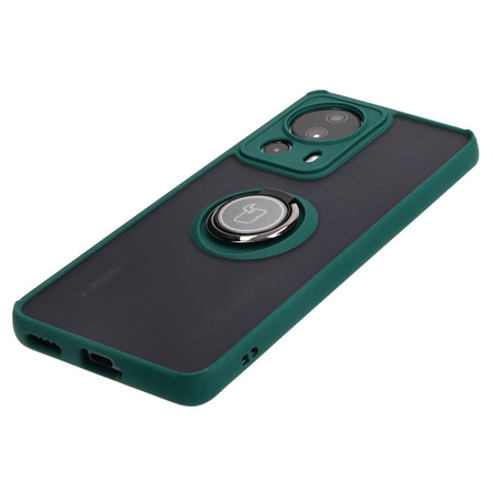 Etui z uchwytem na palec Bizon Case Hybrid Ring do Xiaomi 13 Lite, przydymione z ciemnozieloną ramką
