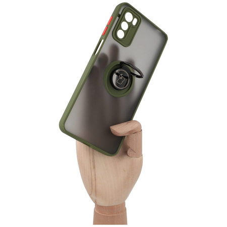 Etui z uchwytem na palec Bizon Case Hybrid Ring do Motorola Moto G42 , przydymione z zieloną ramką