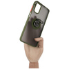 Etui z uchwytem na palec Bizon Case Hybrid Ring do Motorola Moto G22 / E32 / E32s, przydymione z zieloną ramką