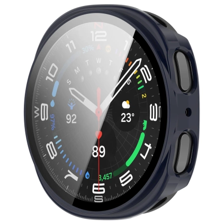 Etui ze szkłem do zegarka Bizon Case+Glass Watch do Samsung Galaxy Watch 8 44 mm, niebieskie