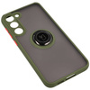 Etui z uchwytem na palec Bizon Case Hybrid Ring do Galaxy S23 Plus, przydymione z zieloną ramką