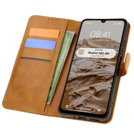 Etui z klapką Bizon Case Pocket do Xiaomi Redmi 14C 4G / POCO C75, brązowe