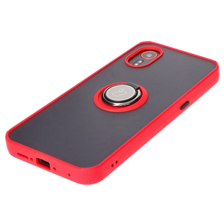 Etui z uchwytem na palec Bizon Case Hybrid Ring do Galaxy Xcover7, przydymione z czerwoną ramką