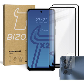 Szkło hartowane Bizon Glass Edge - 2 sztuki + ochrona na obiektyw, Motorola Moto E32 / E32s