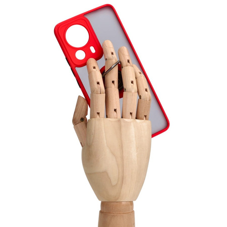 Etui z uchwytem na palec Bizon Case Hybrid Ring do Xiaomi 13 Lite, przydymione z czerwoną ramką
