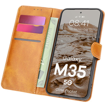Etui z klapką Bizon Case Pocket do Galaxy M35 5G, brązowe