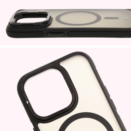 Etui z podstawką i pierścieniem magnetycznym Bizon Case Eclipse do iPhone 14 Pro, przydymione z czarną ramką