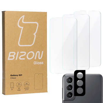 3x Szkło hartowane + szybka na aparat Bizon Glass Clear Pack do Galaxy S21 5G