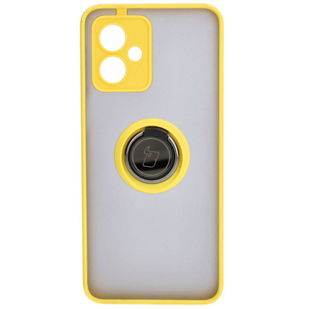 Etui z uchwytem na palec Bizon Case Hybrid Ring do Motorola Moto G54 5G, przydymione z żółtą ramką