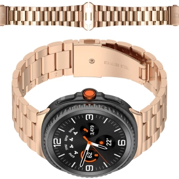 Pasek ze stali nierdzewnej Bizon Strap Watch Aura do Samsung Galaxy Watch 8 40 mm / 44 mm / 8 Classic 46 mm, różowozłoty