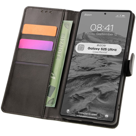 Etui z klapką Bizon Case Pocket do Galaxy S25 Ultra, czarne