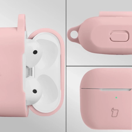 Silikonowe etui z karabińczykiem Bizon Case Headphone Silicone do AirPods 3, jasnoróżowe