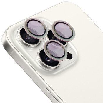 Szkło na aparat z aplikatorem Bizon Glass Snap Lens do iPhone 15 Pro/15 Pro Max, 1 zestaw, srebrna ramka