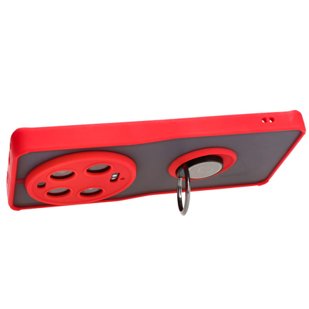 Etui z uchwytem na palec Bizon Case Hybrid Ring do Xiaomi 13 Ultra, przydymione z czerwoną ramką